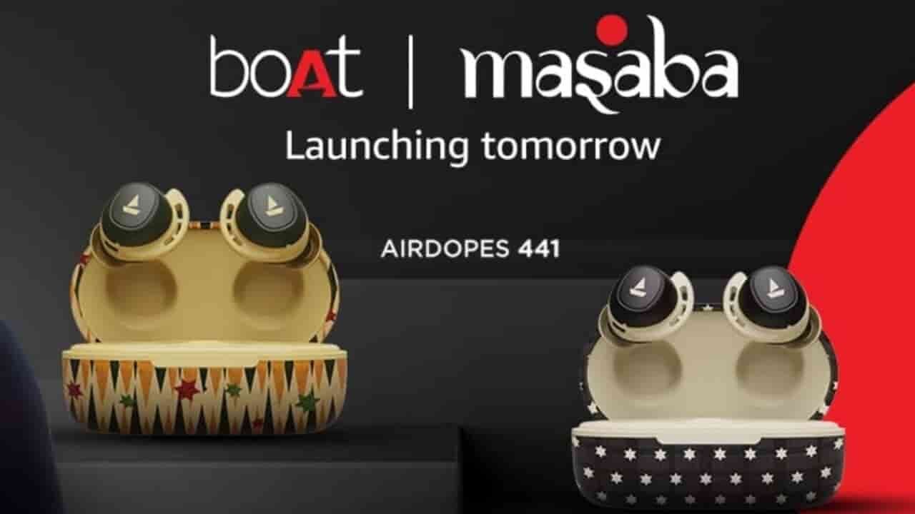 boAt wireless earbud from the limited-edition boAt &times; Masaba collection