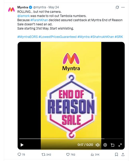 Myntra&rsquo;s Twitter promotion for an EORS event