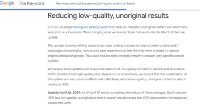 Google&rsquo;s Update on Site Quality&nbsp;